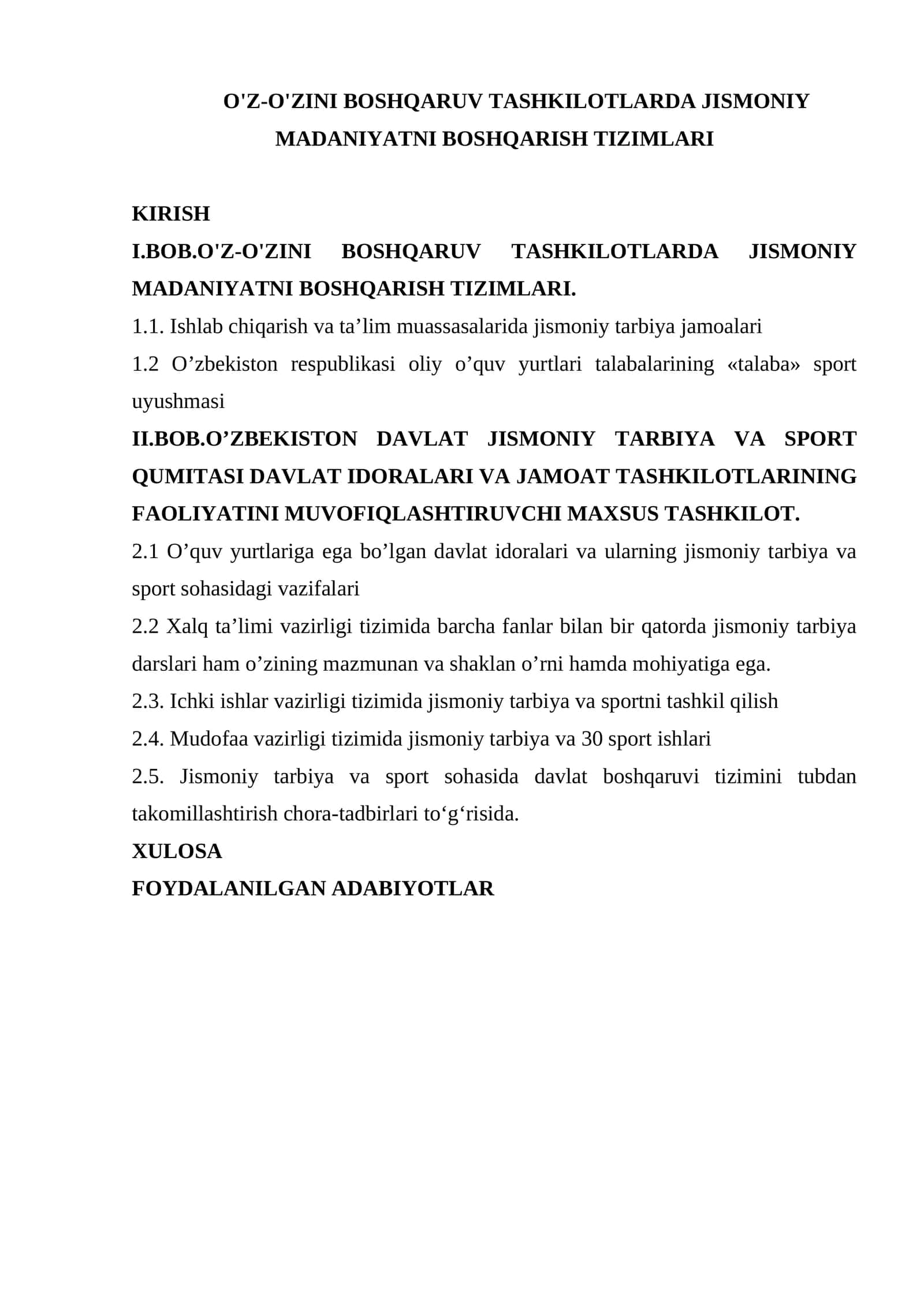 O'Z-O'ZINI BOSHQARUV TASHKILOTLARDA JISMONIY MADANIYATNI BOSHQARISH TIZIMLARI 1