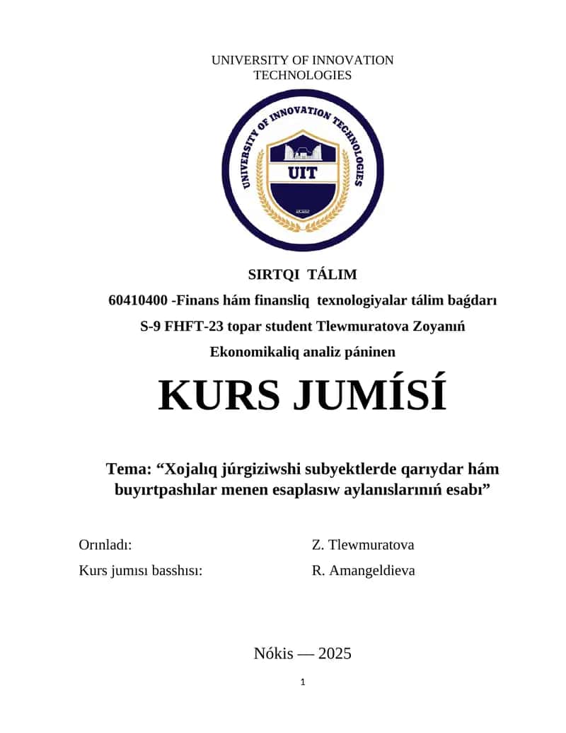 Xojalıq júrgiziwshi subyektlerde qarıydar 1