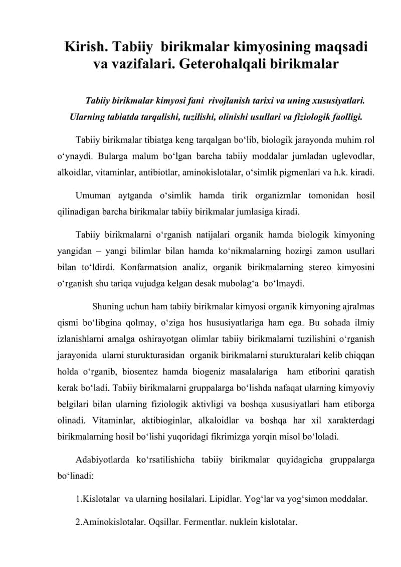 Tabiiy birikmalar kimyosi 1