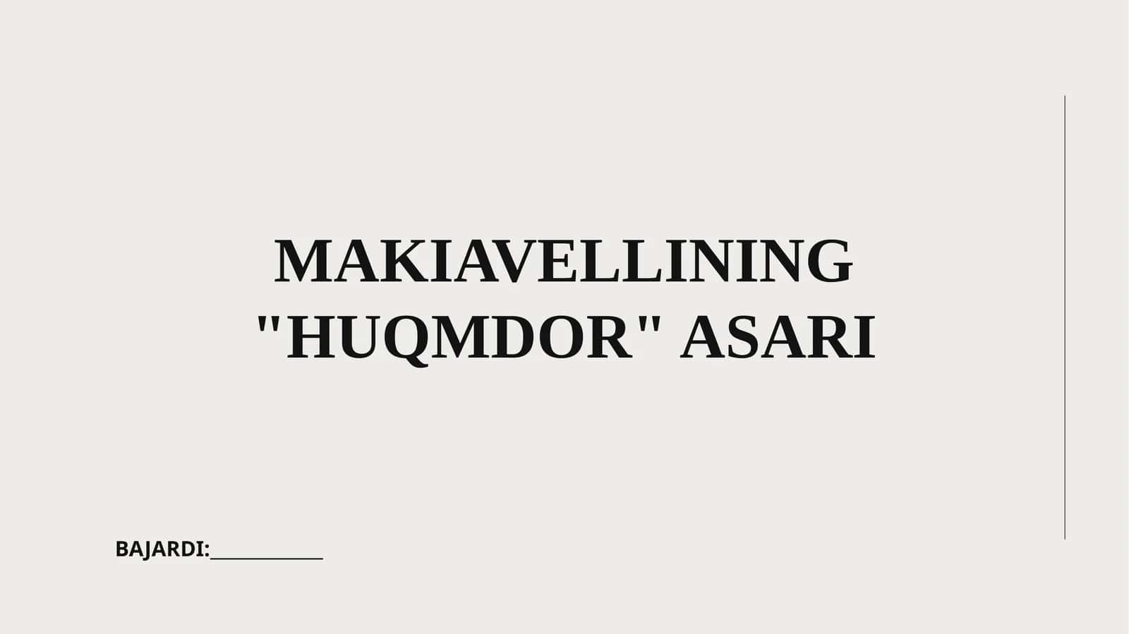 MAKIAVELLINING "HUQMDOR" ASARI 1