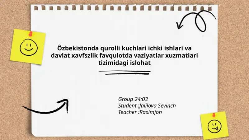 Ôzbekistonda qurolli kuchlari ichki ishlari va davlat xavfszlik favqulotda vaziyatlar xuzmatlari tizimidagi islohat 1