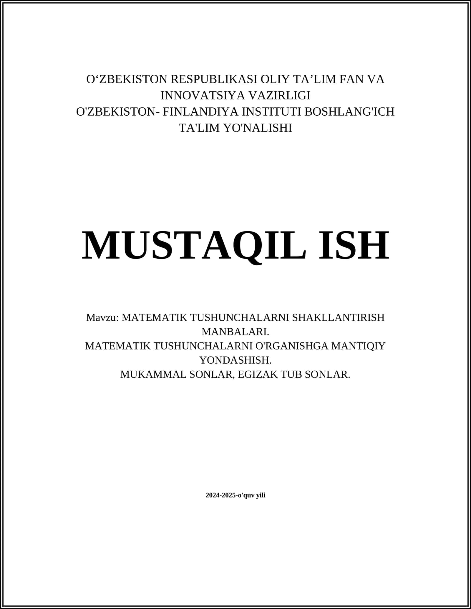 MATEMATIK TUSHUNCHALARNI SHAKLLANTIRISH MANBALARI 1