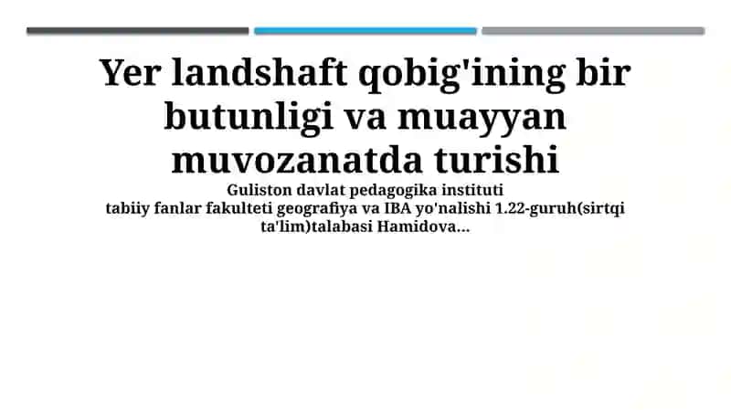 Yer landshaft qobig'ining yaxlitligi va muvozanati