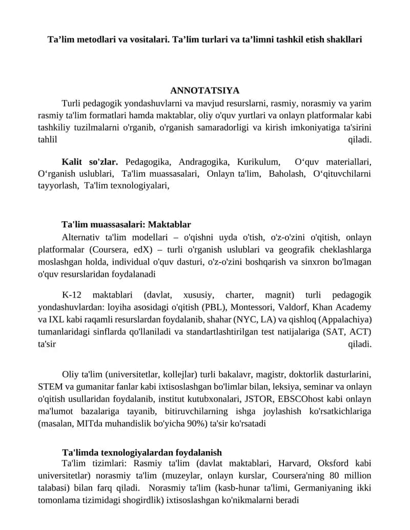 Ta’lim metodlari va vositalari 1
