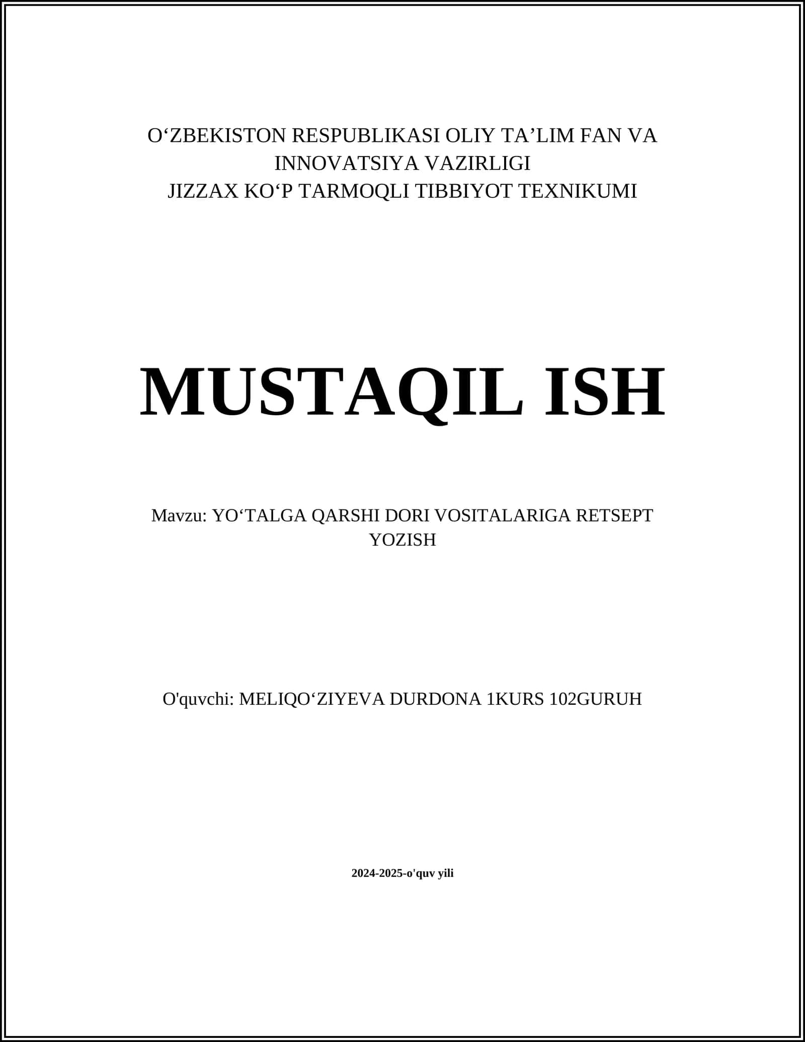 YOʻTALGA QARSHI DORI VOSITALARIGA RETSEPT YOZISH 1