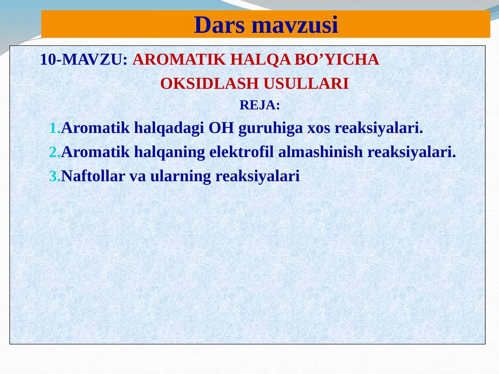 AROMATIK HALQA BO’YICHA OKSIDLASH USULLARI 1