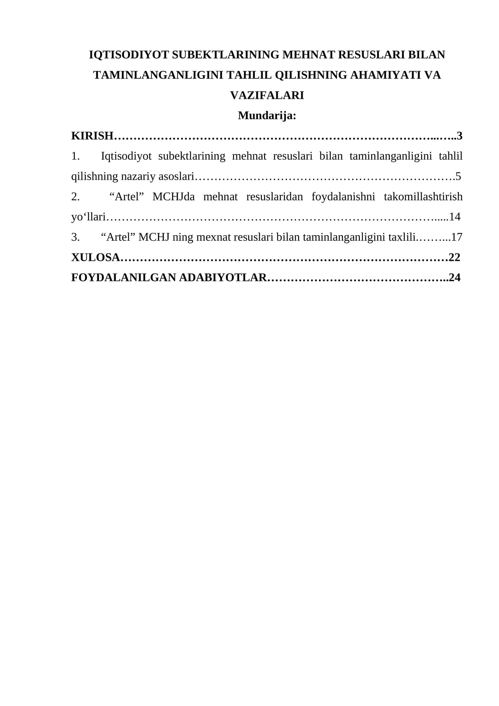 IQTISODIYOT SUBEKTLARINING MEHNAT RESUSLARI BILAN TAMINLANGANLIGINI TAHLIL QILISHNING AHAMIYATI VA VAZIFALARI 1