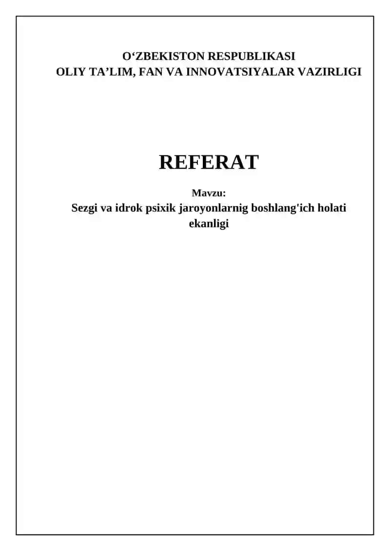Sezgi va Idrok Psixologiyasi Referati