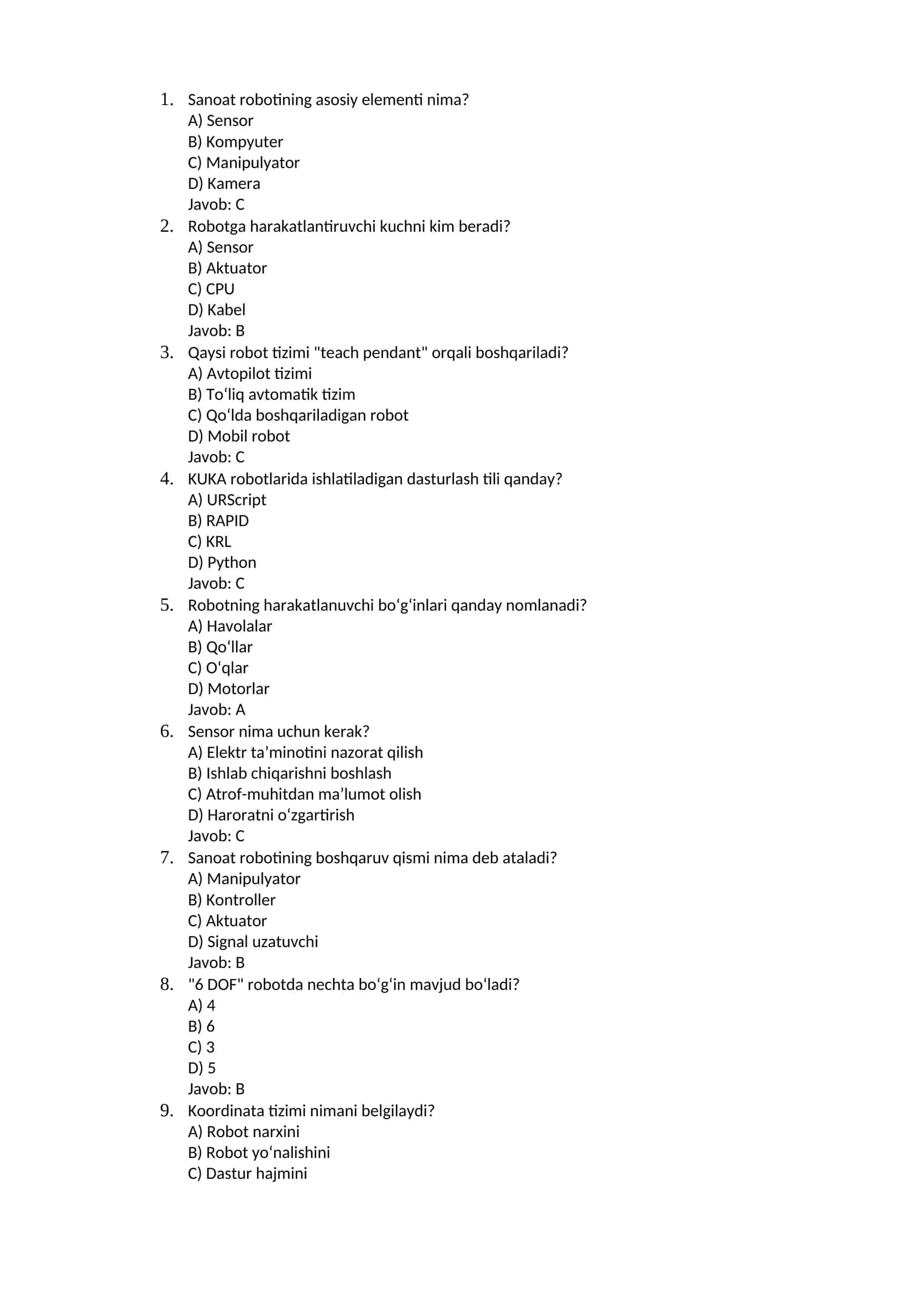 Robotika sinovi test topshiriqlari 1