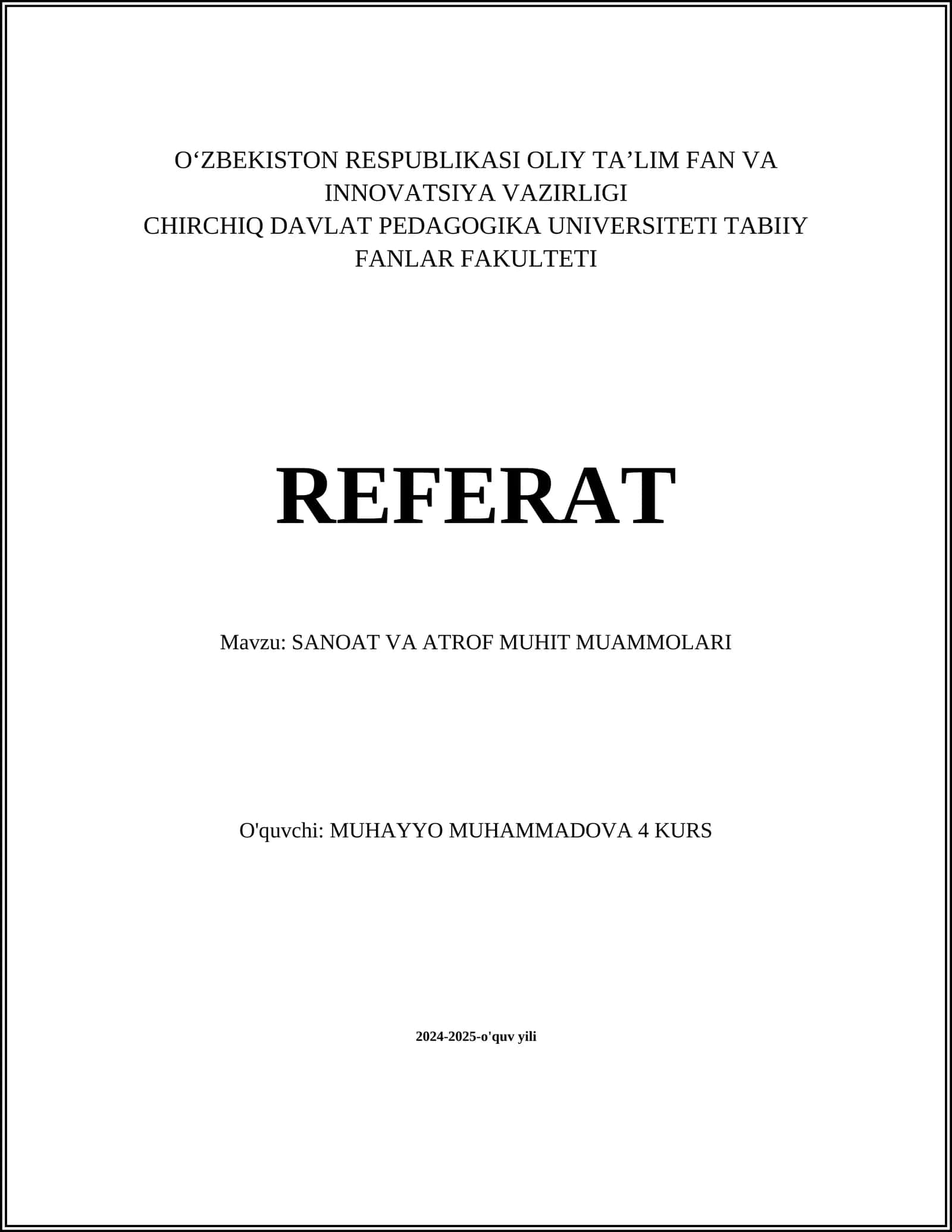 SANOAT VA ATROF MUHIT MUAMMOLARI 1