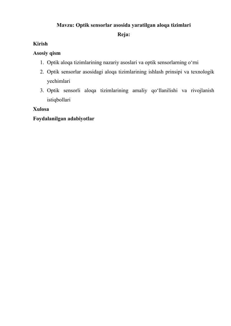 Optik sensorlar asosida yaratilgan aloqa tizimlari 1