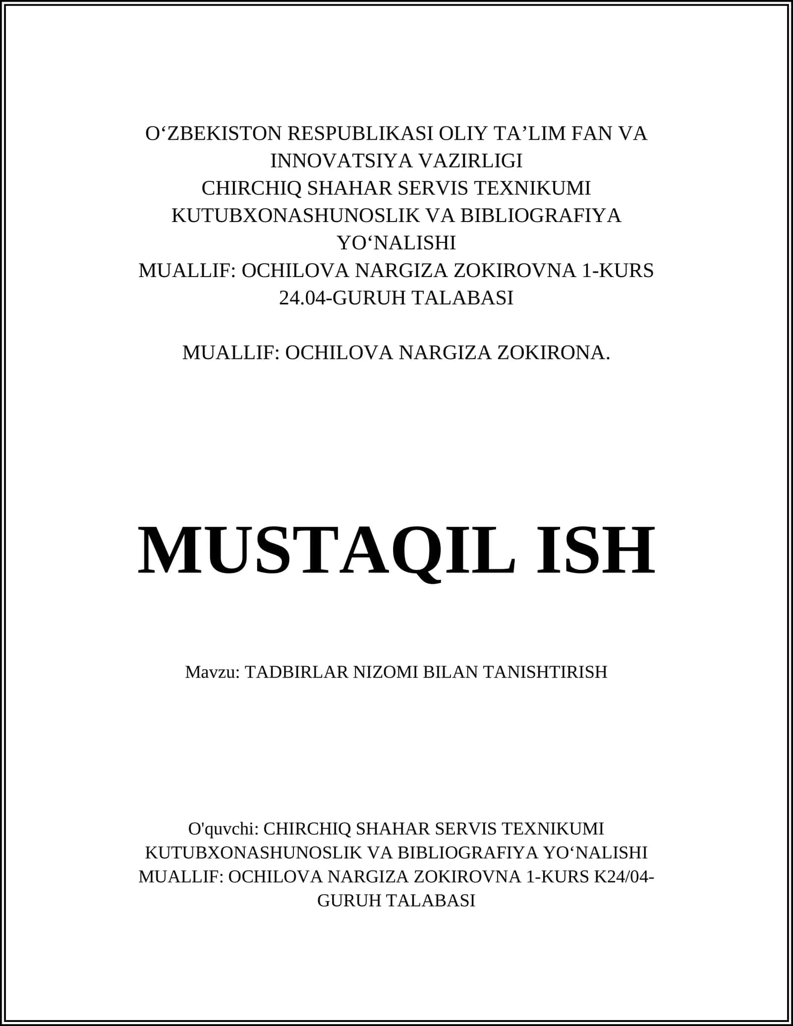 Tadbirlar tashkil etishning huquqiy asoslari 1