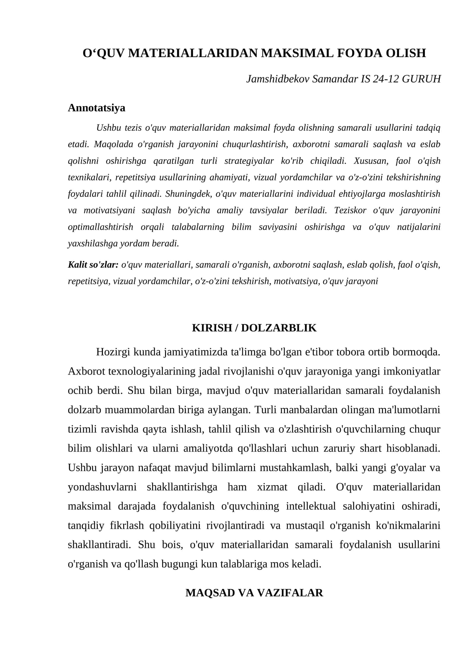 OʻQUV MATERIALLARIDAN MAKSIMAL FOYDA OLISH 1