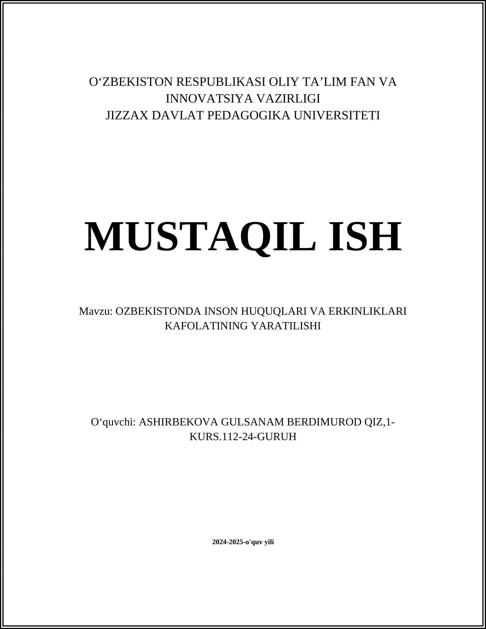 O‘zbekistonda Inson Huquqlari va Erkinliklari Kafolatining Yaratilishi 1