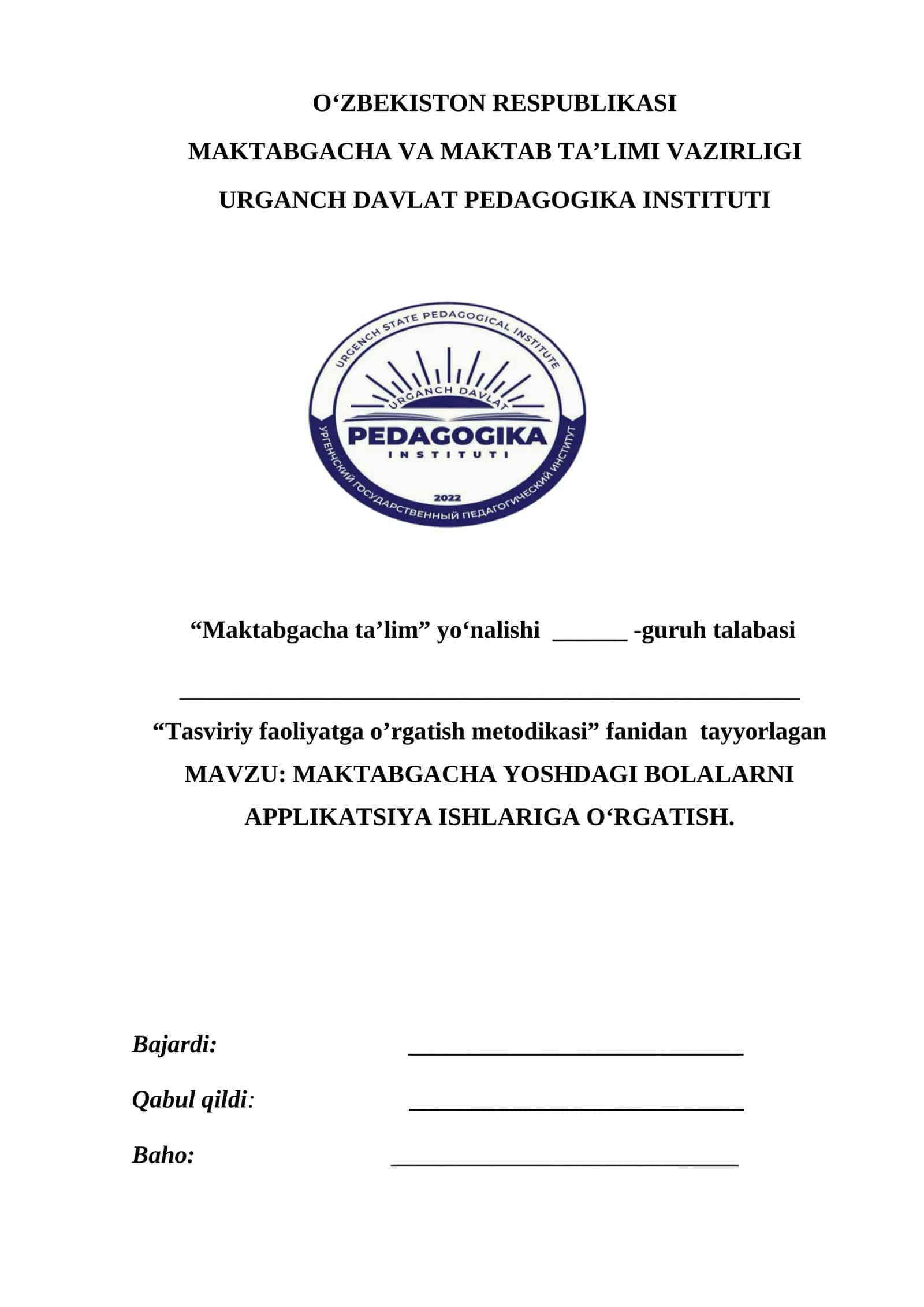MAKTABGACHA YOSHDAGI BOLALARNI APPLIKATSIYA ISHLARIGA O‘RGATISH 1