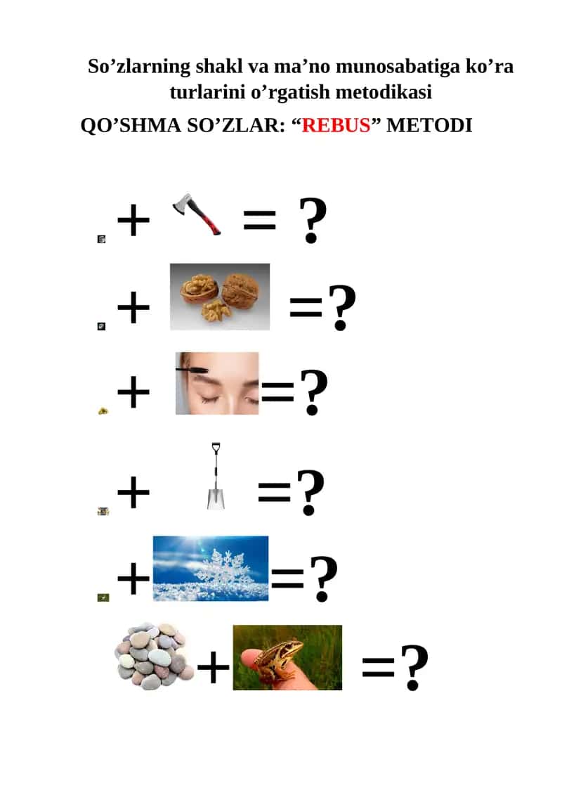 qo'shma so'zlar , rebus yechish 1