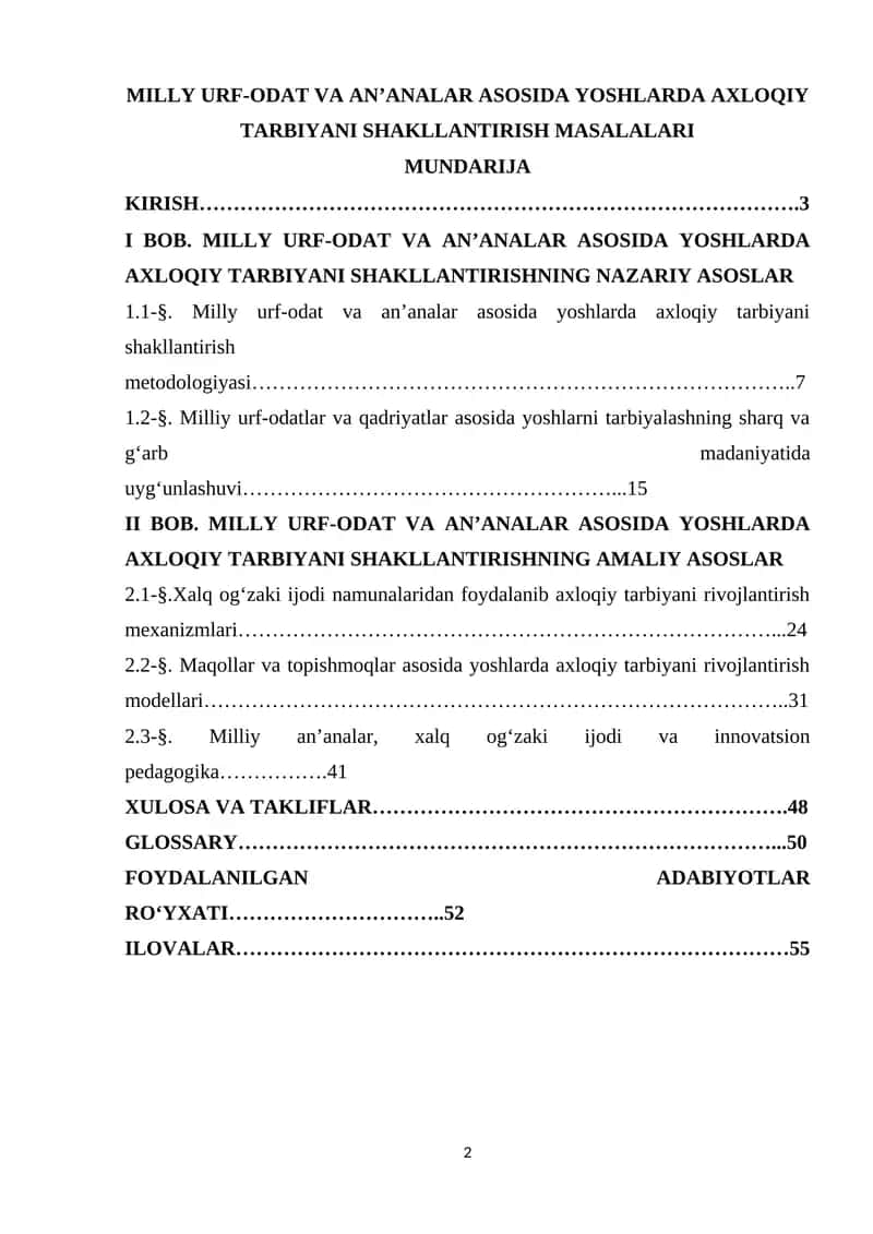 MILLY URF-ODAT VA AN’ANALAR ASOSIDA YOSHLARDA AXLOQIY TARBIYANI SHAKLLANTIRISH MASALALARI 1