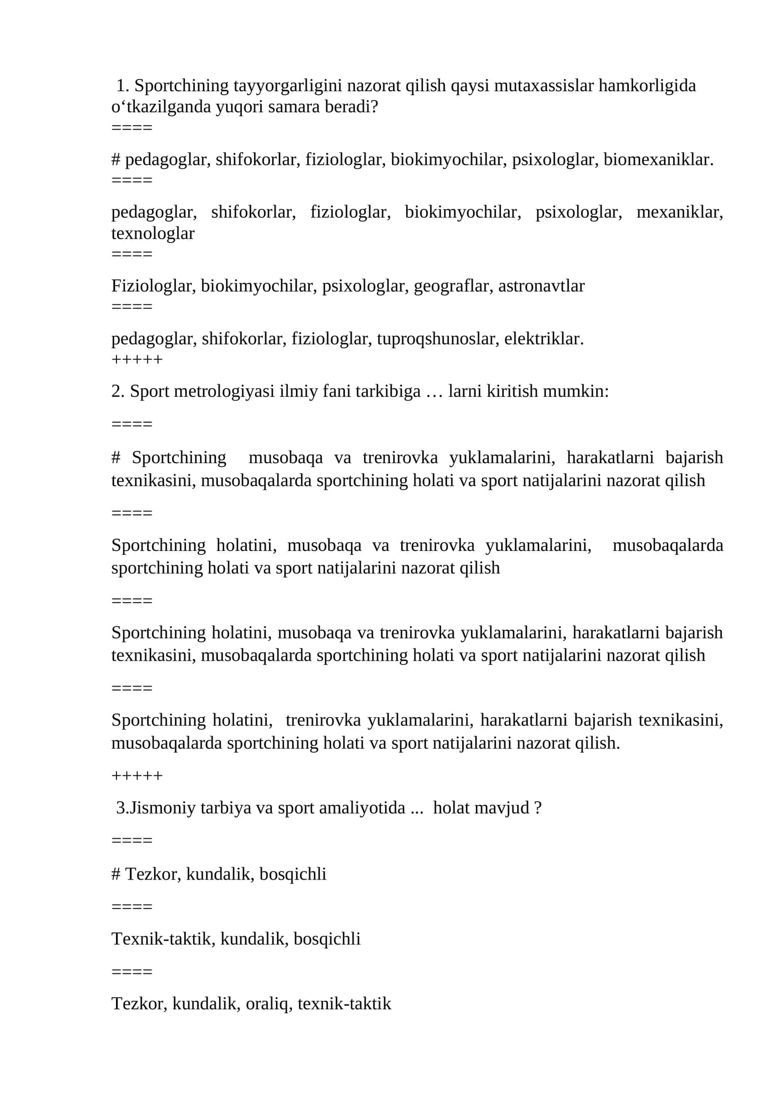 Sport metrologiyasi test savollari 1