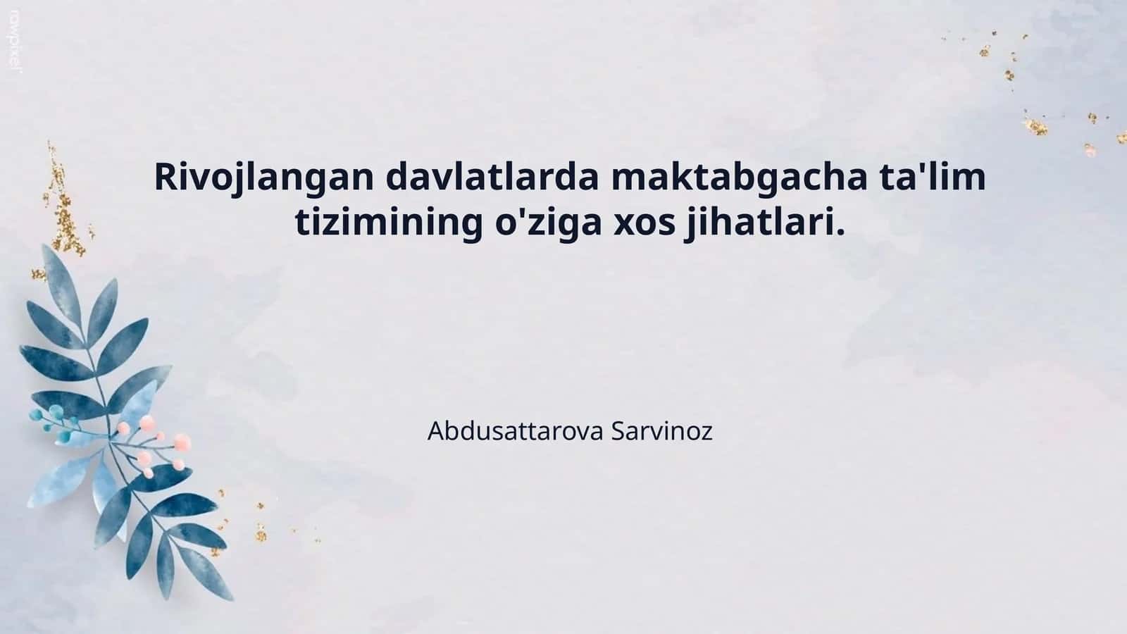 Rivojlangan davlatlarda maktabgacha ta'lim tizimining o'ziga xos jihatlari. 1