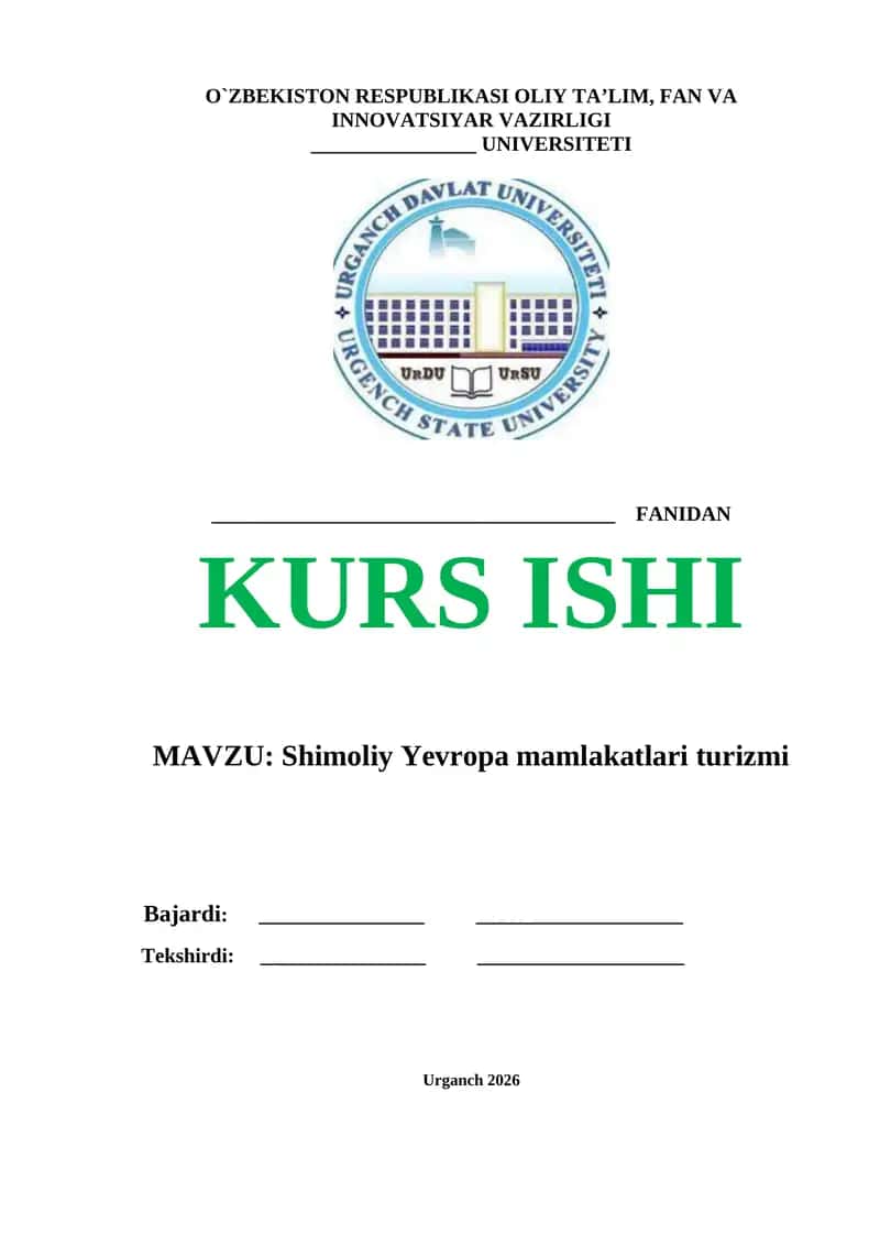 Shimoliy Yevropa turizmi | Tayyor va tahrirlangan kurs ishi 1