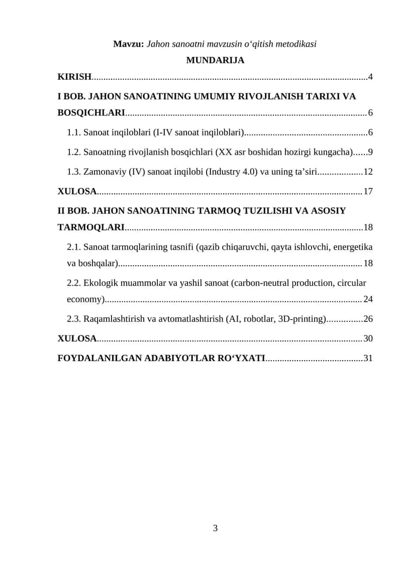 Jahon sanoatni mavzusin oʻqitish metodikasi 1