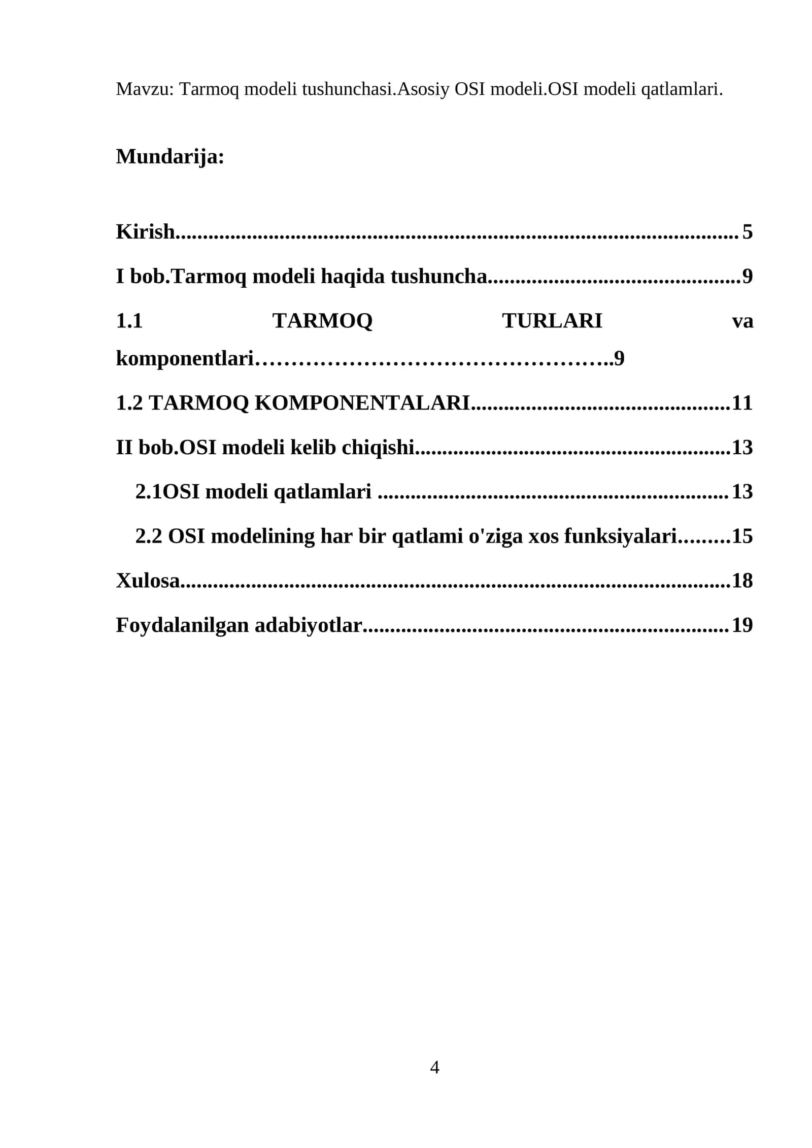 Tarmoq modeli tushunchasi 1