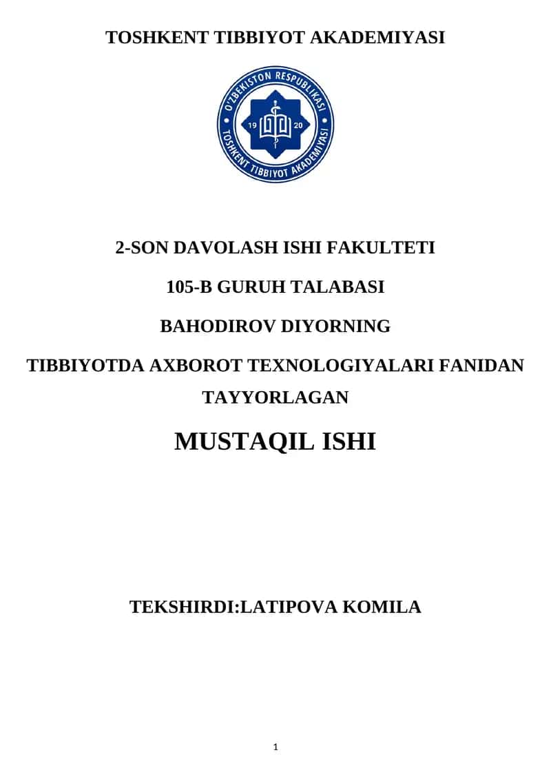 TIBBIY BIALOGIY MASALALARNI YECHISH BALGARITMLARINI DASTURLASHDA DELPHI DASTURLASH TILIDAN FOYDALANISH 1