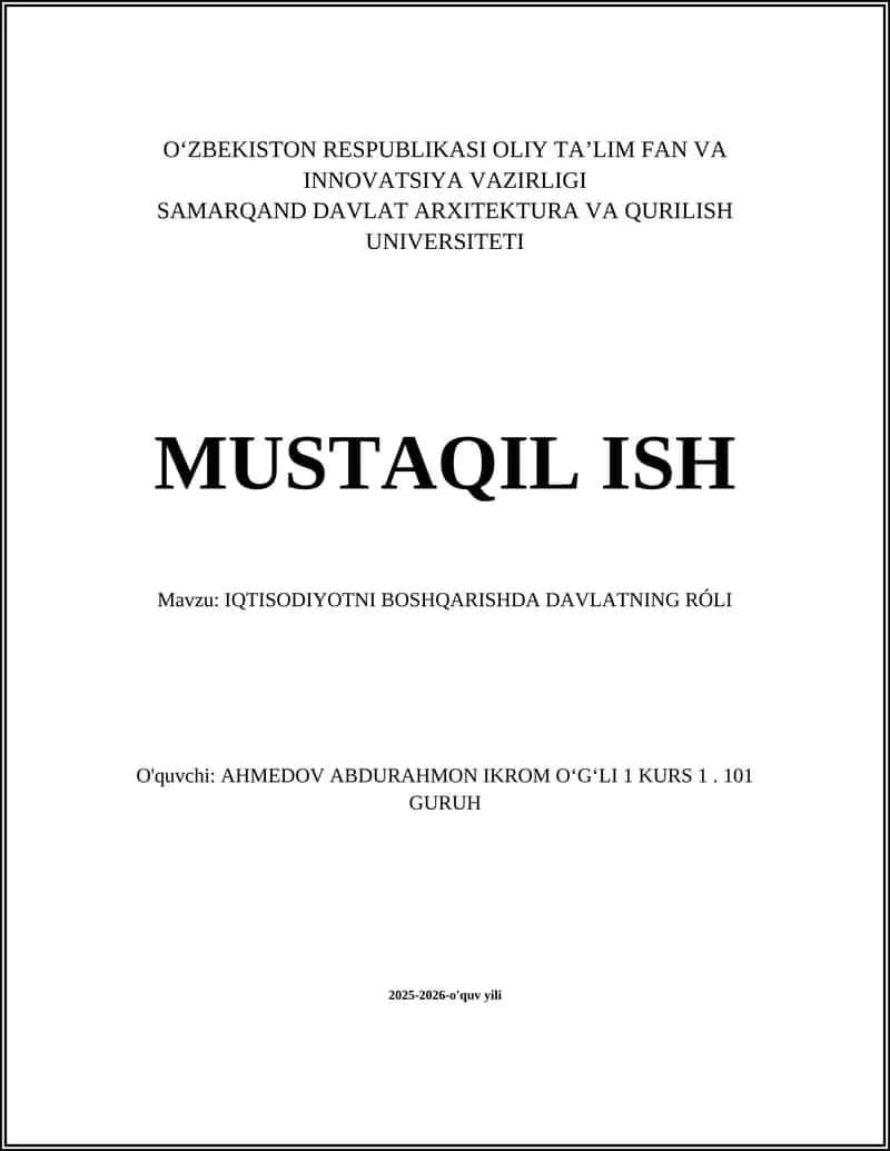 IQTISODIYOTNI BOSHQARISHDA DAVLATNING RÓLI 1