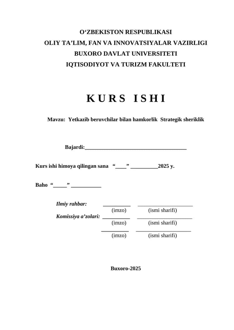 Yetkazib beruvchilar bilan hamkorlik  Strategik sheriklik 1