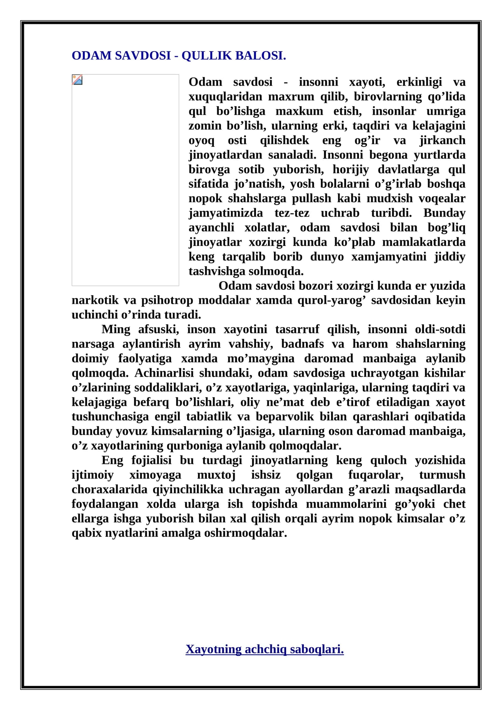 ODAM SAVDOSI - QULLIK BALOSI 1