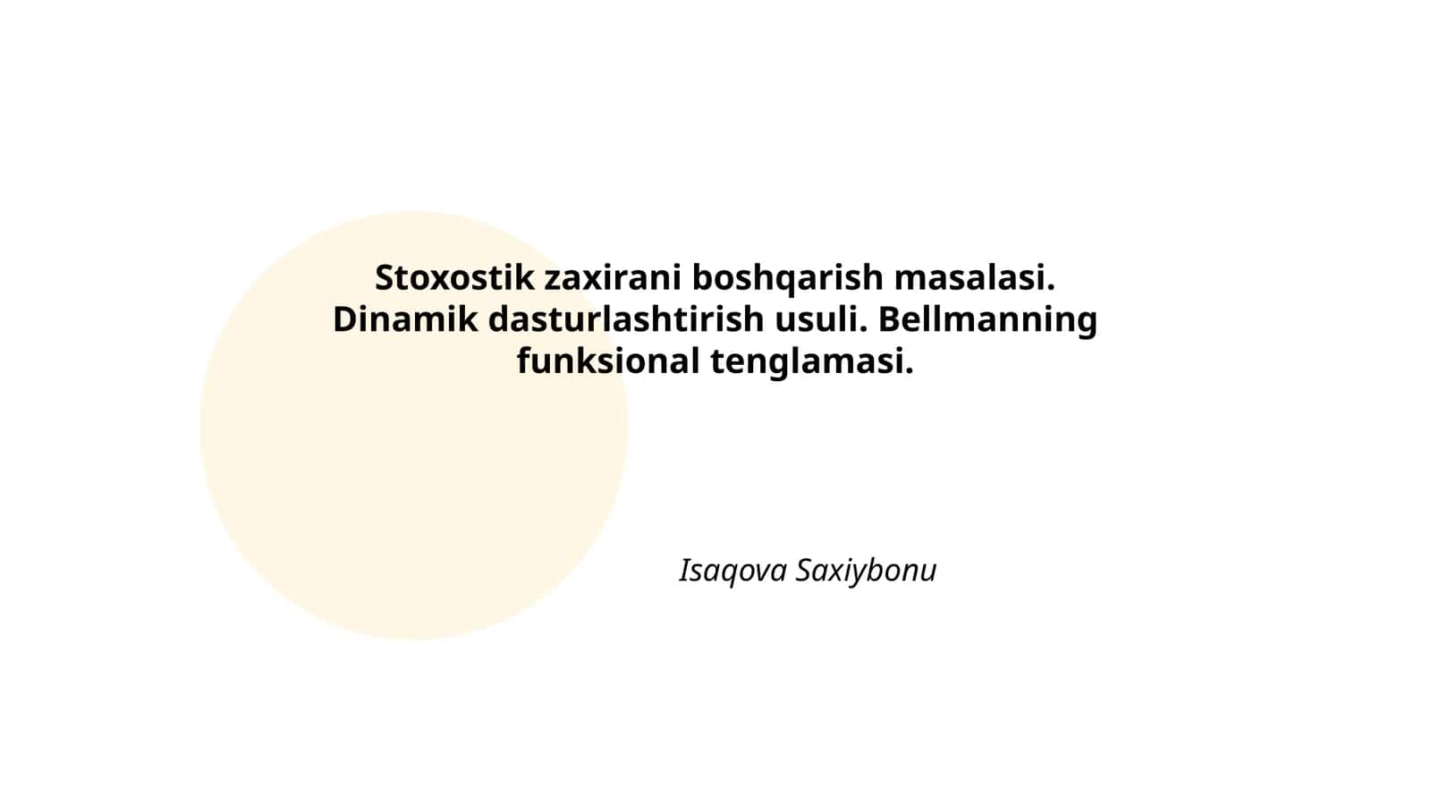 Stoxostik zaxirani boshqarish masalasi 1