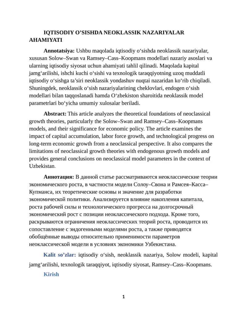 Neoklassik iqtisodiyot 1