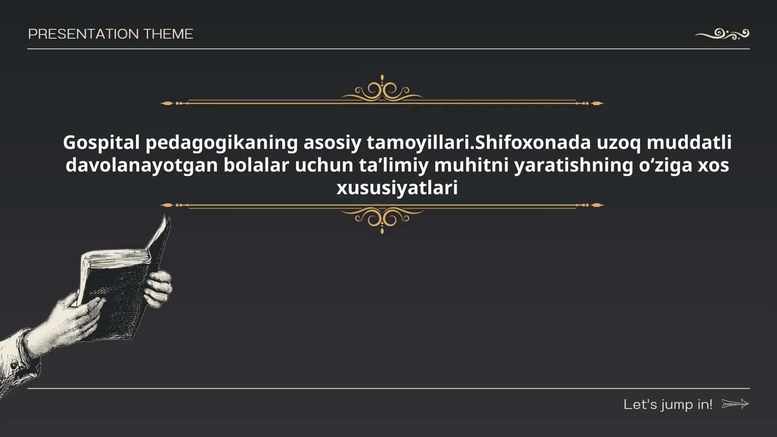 Gospital pedagogikaning asosiy tamoyillari.Shifoxonada uzoq muddatli davolanayotgan bolalar uchun taʼlimiy muhitni yaratishning oʻziga xos xususiyatlari 1