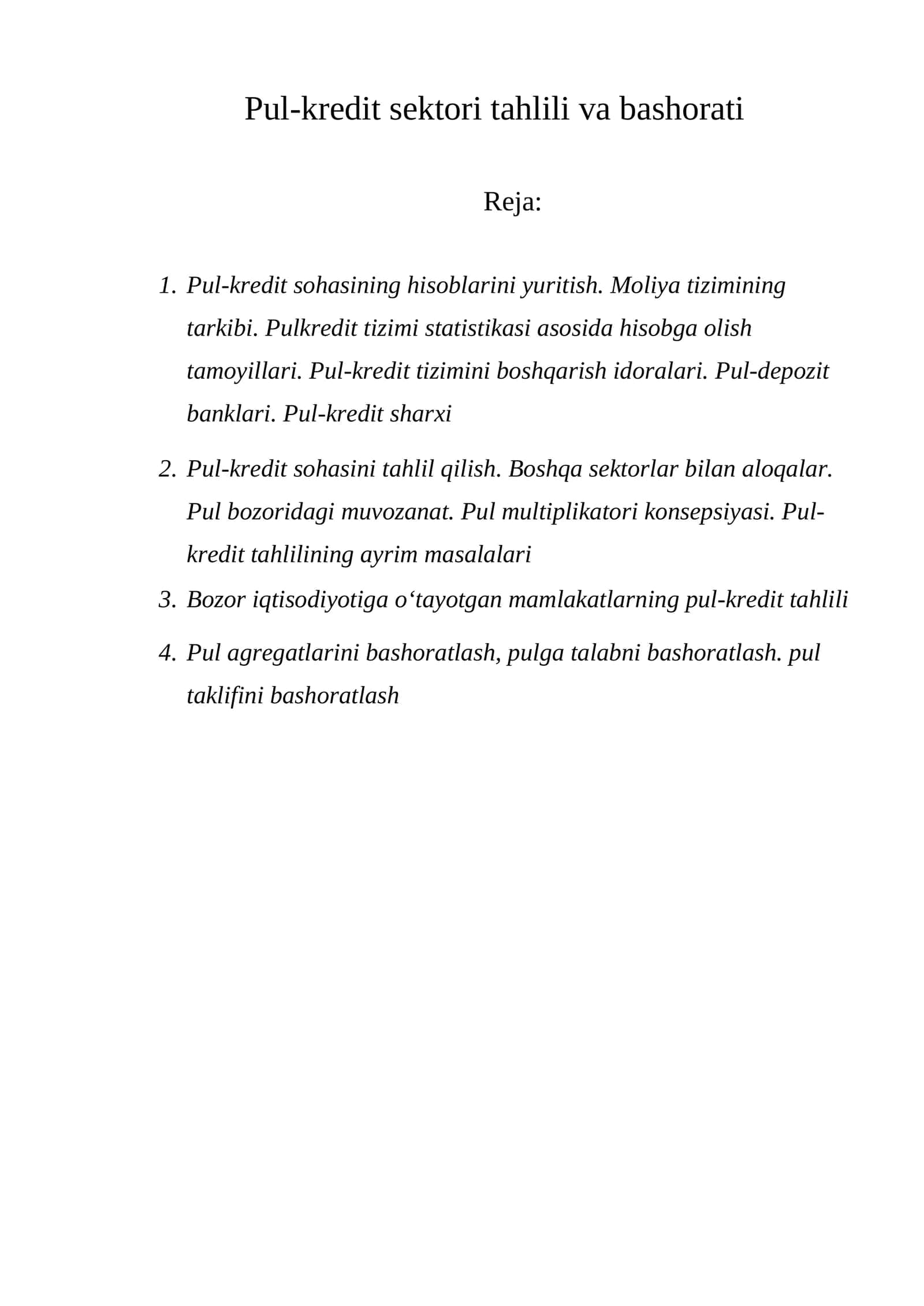 Pul-kredit sektori tahlili va bashorati 1