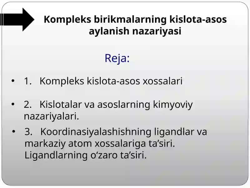 Kompleks birikmalarning kislota-asos xossalari