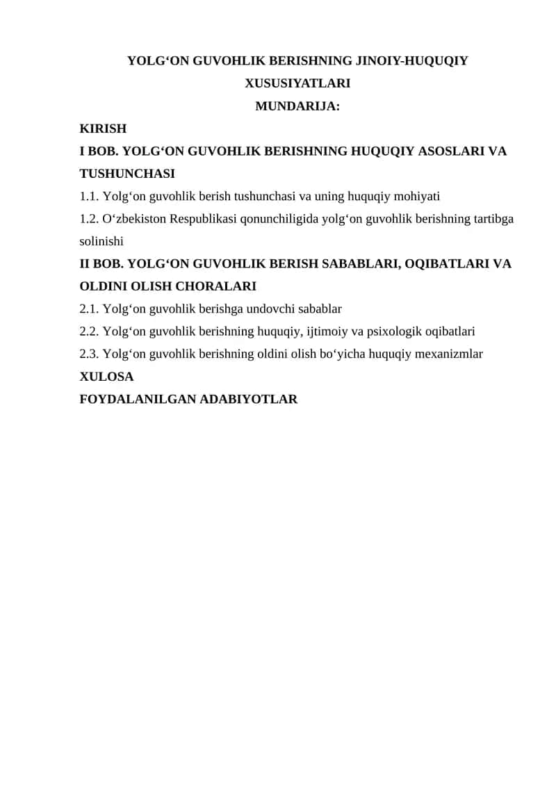 Yolg‘on Guvohlik Berishning Jinoiy-Huquqiy Xususiyatları 1
