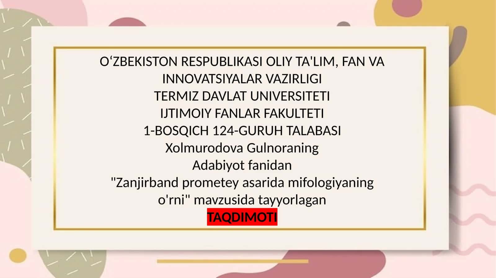 Zanjirband Prometey asarida mifologiyaning o'rni 1