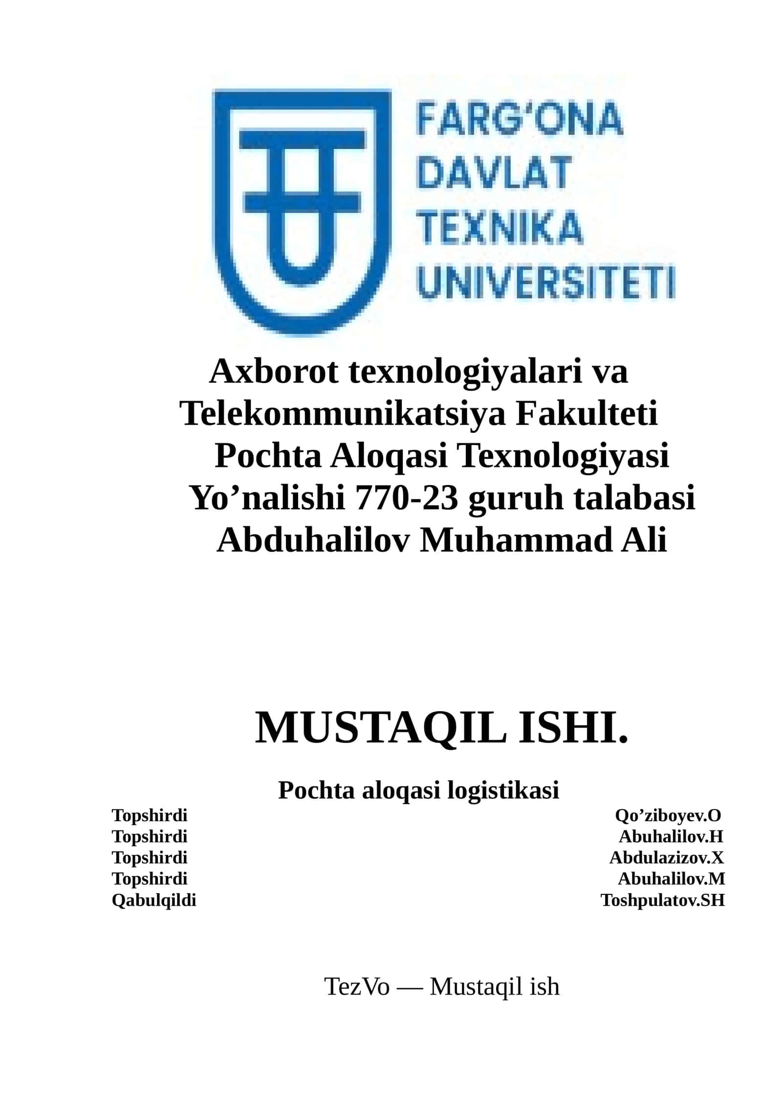 TezVo pochta xizmatini tashkil etish (Vodiy hududi uchun) 1