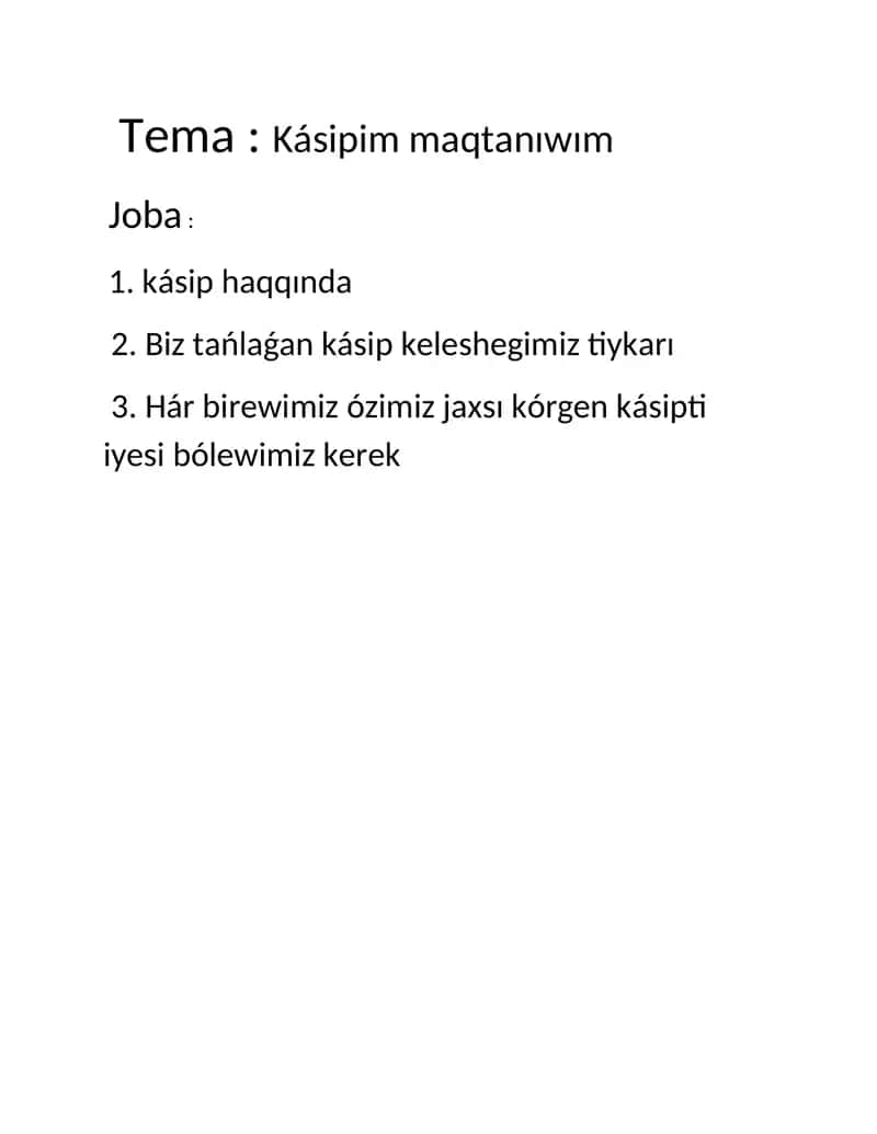 Kásipim maqtanıwım 1