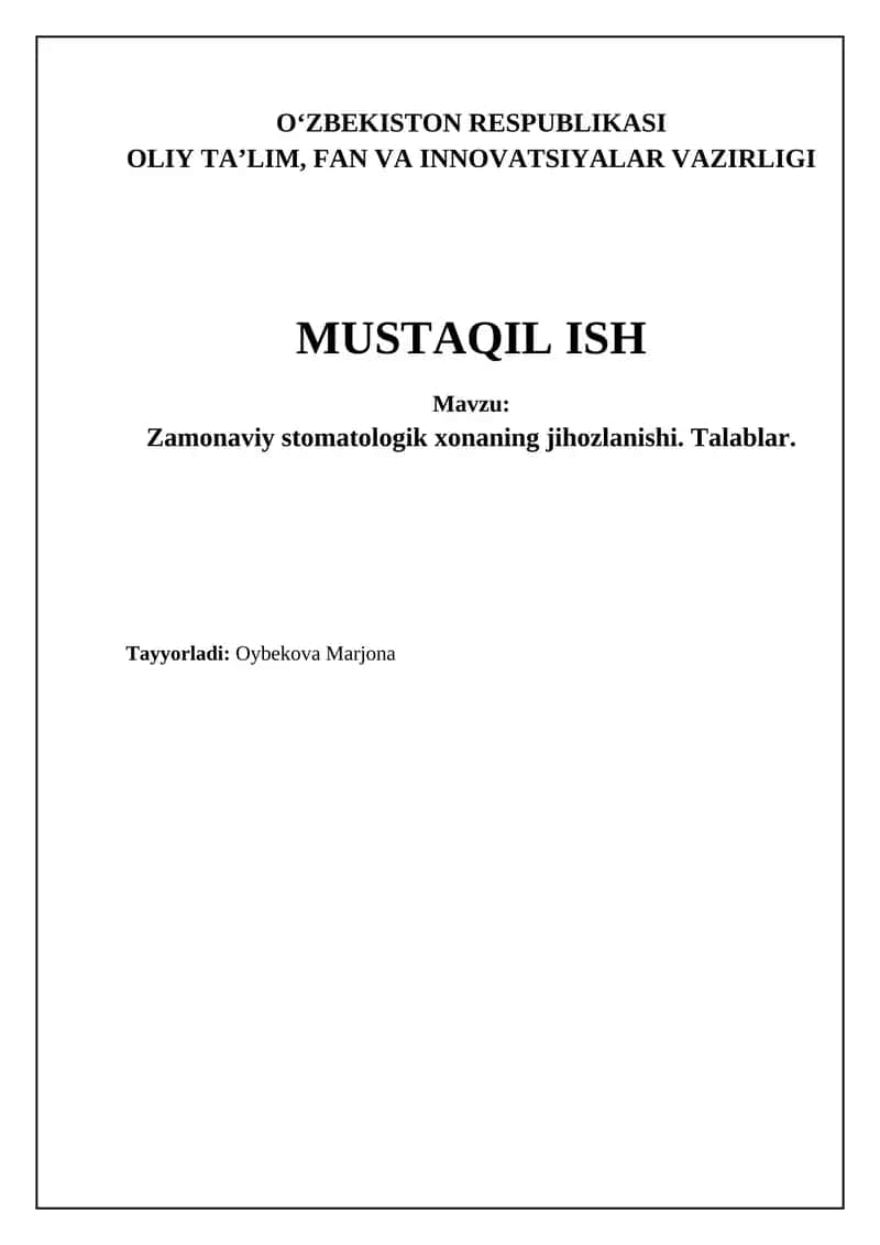 Zamonaviy stomatologik xonaning jihozlanishi. Talablar 1