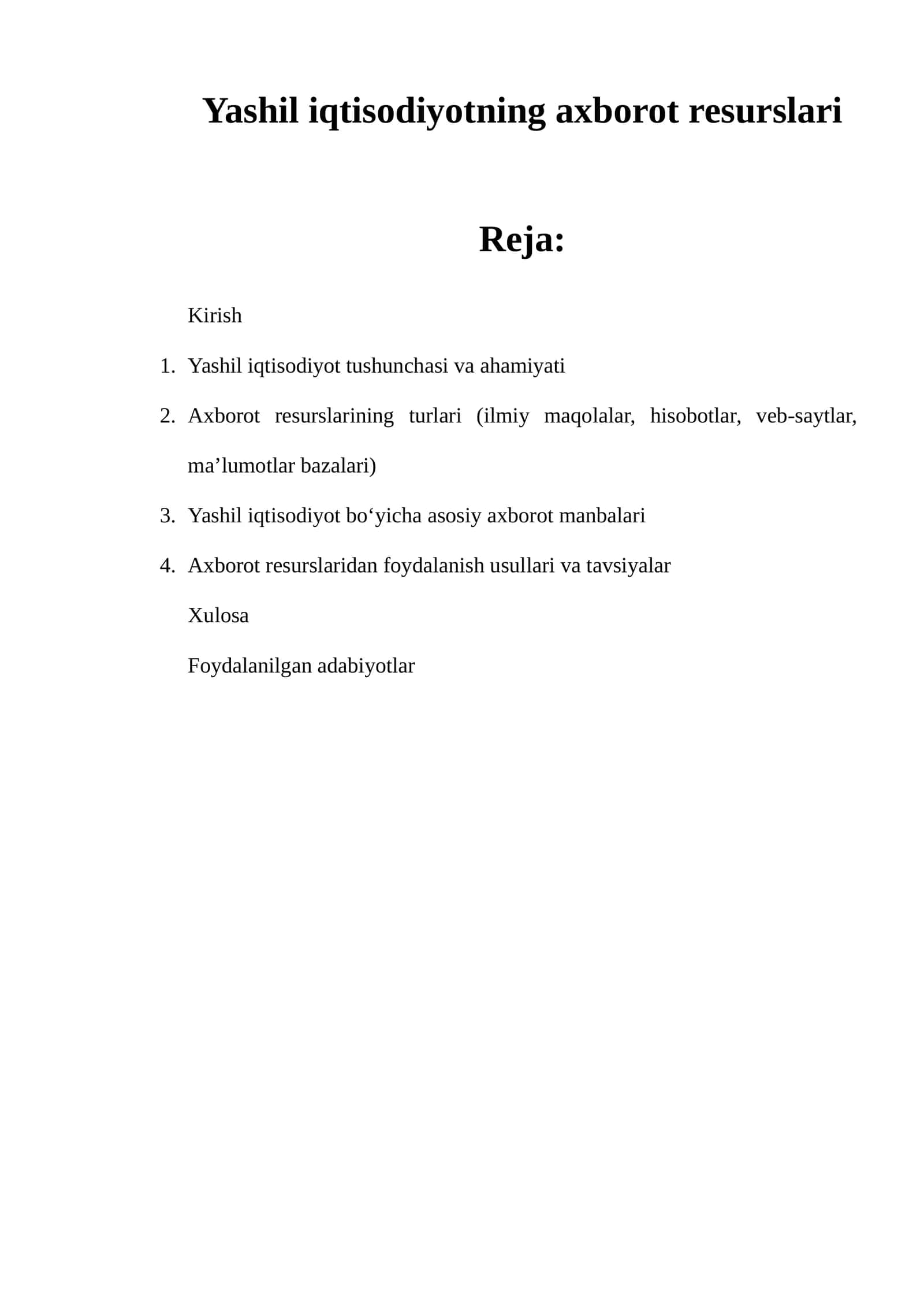 Yashil iqtisodiyotning axborot resurslari 1
