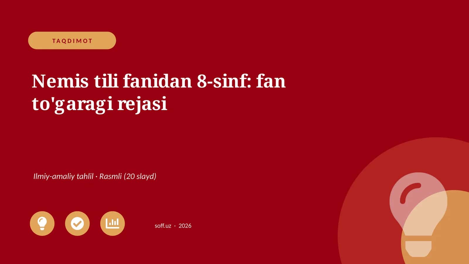 Nemis tili fanidan 8-sinf: fan to'garagi rejasi 1