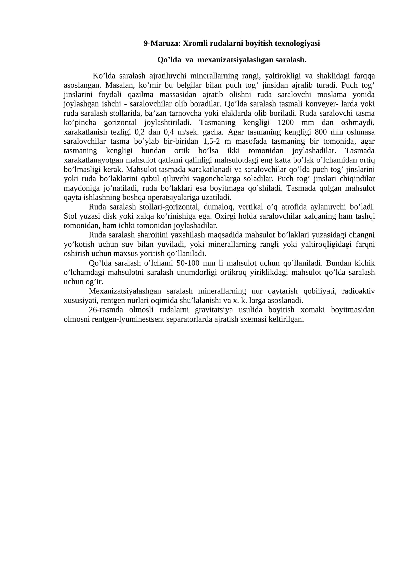 9-Maruza: Xromli rudalar boʻyitish texnologiyasi 1