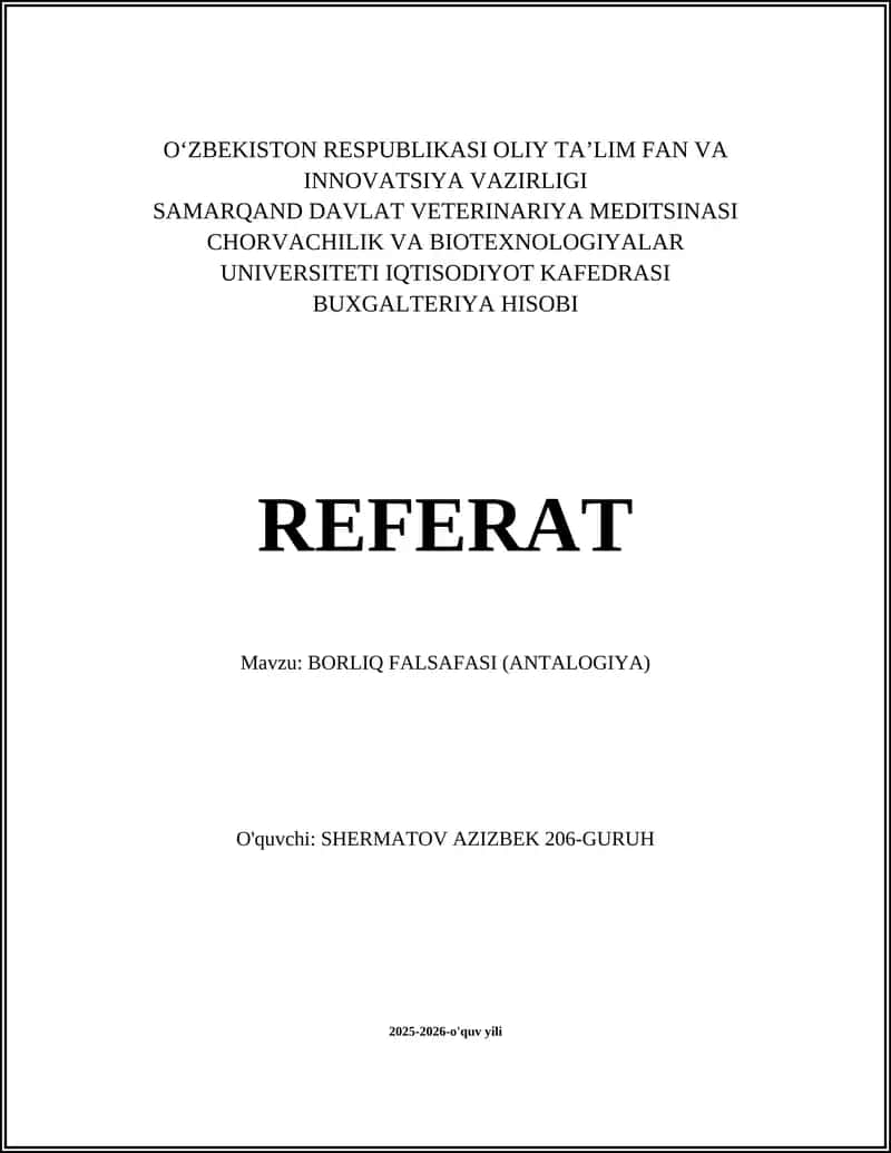Borliq Falsafasi (Antalogiya) 1