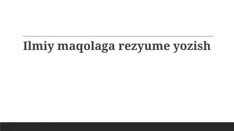 Ilmiy maqolalar rezyumesi 1