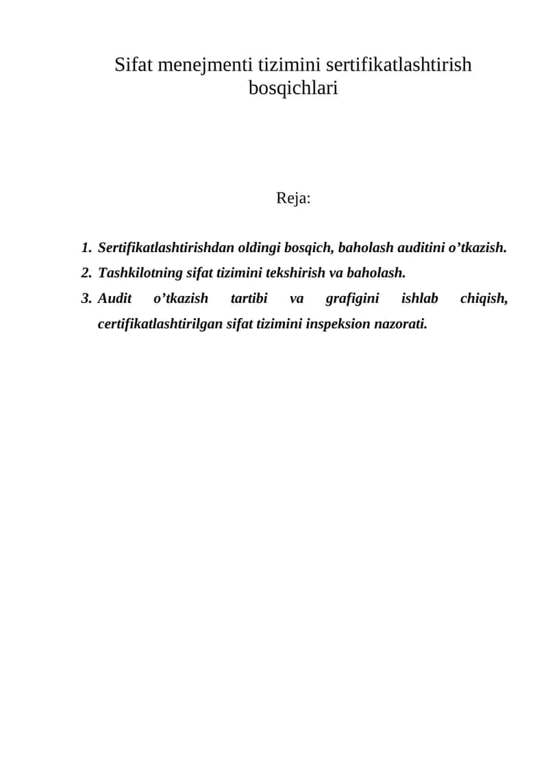 Sertifikatlashtirish bosqichlari 1