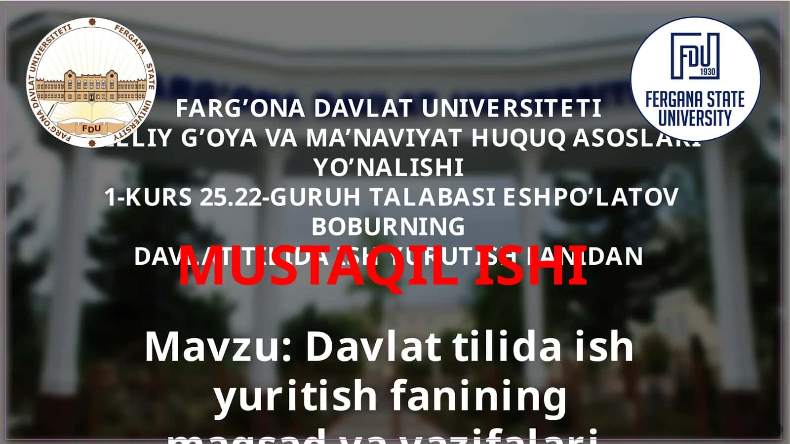 Davlat Tilida Ish Yuritish Fanidan Mustaqil Ishi 1