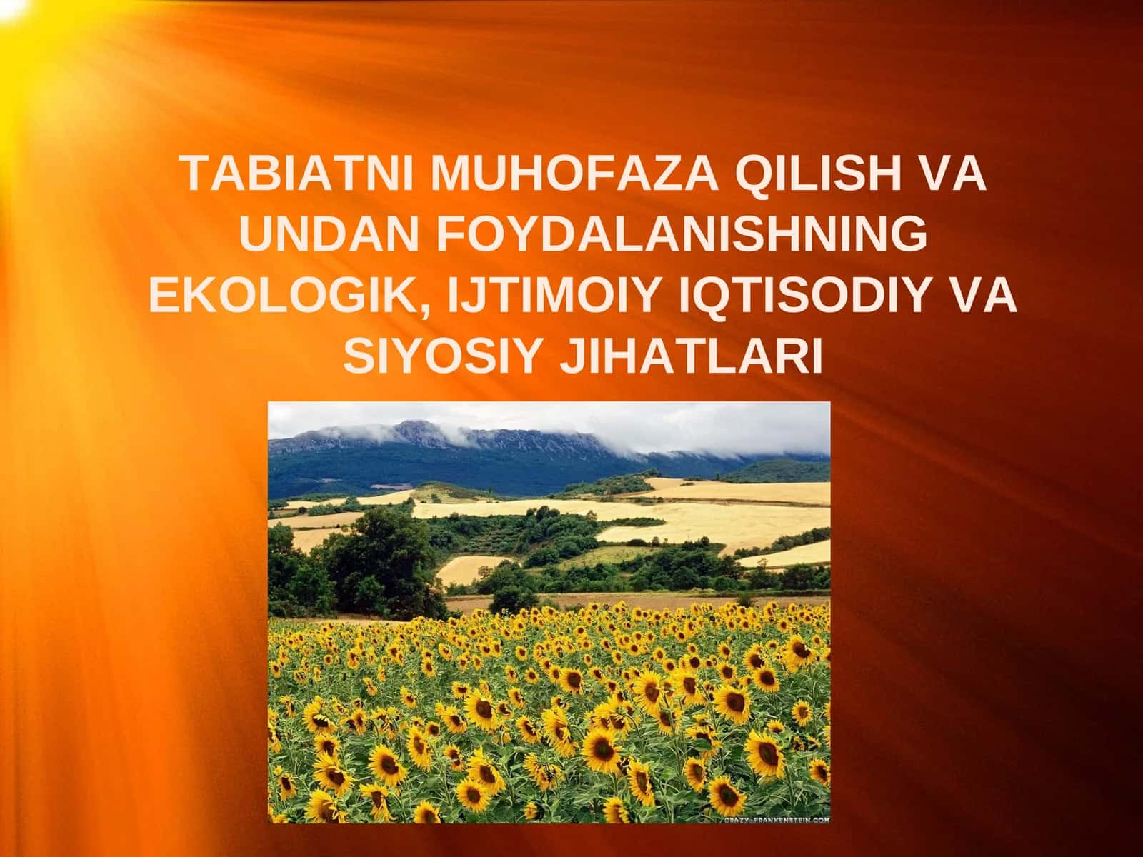 Tabiatni muhofaza qilish va undan foydalanishning ekologik, ijtimoiiy iqtisodiy va siyosiy jihatlari 1