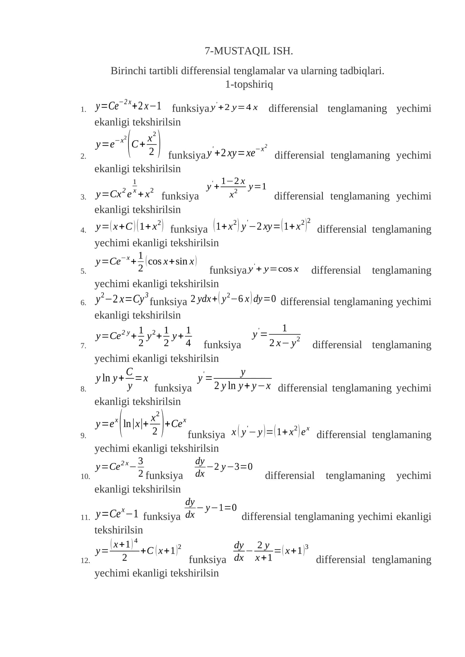 Birinchi tartibli differensial tenglamalar va ularning tadbiqlari 1