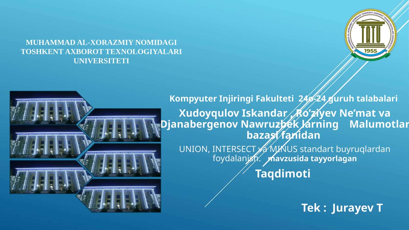 Malumotlar bazasi Union minis va Intersect 1